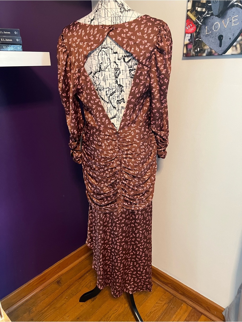 Lush Long Sleeve Brown and Pink High Low Dress NWT - Picture 8 of 13